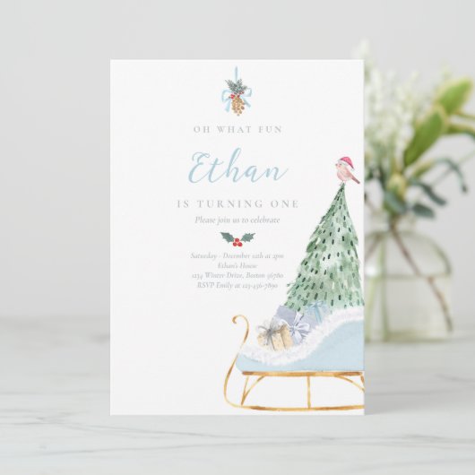 Oh何おもしろいボーイウィンタースリー1st誕生日パーティー 招待状 (スタンド正面)