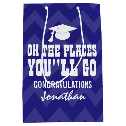 Oh場所卒業生濃紺の行きます ミディアムペーパーバッグ (正面)