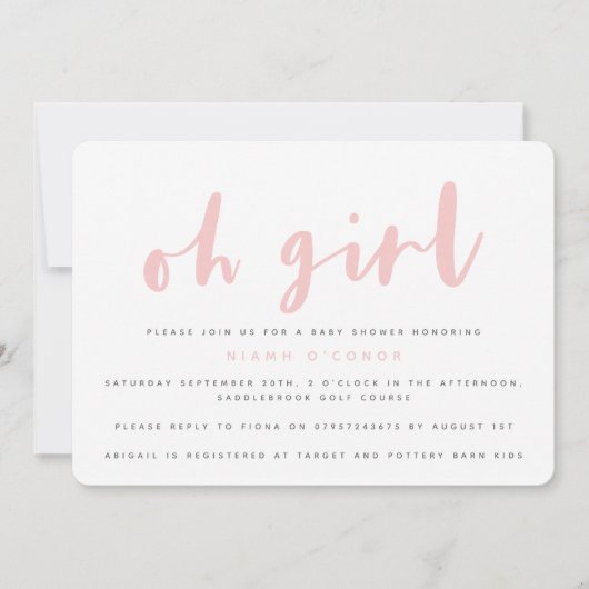 Oh女の子、ベビーシャワーのパーティの招待状 招待状 (正面)