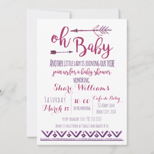 Oh女の赤ちゃんの種族のベビーシャワーの招待状 招待状 (正面)