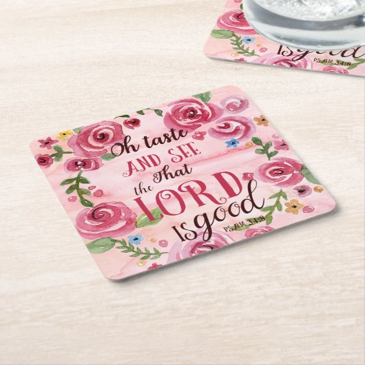 Oh好みはことを主Is Good Psalmの34:8見、 スクエアペーパーコースター (アングル)