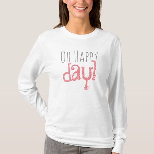Oh幸せな日、女性の基本的な長袖のTシャツ Tシャツ (正面)