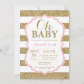 Oh明るいピンクおよび金ゴールドのベビーシャワーの招待状 招待状 (正面)