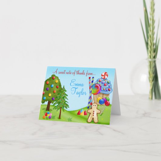 Oh甘いキャンデーのカップケーキの土地はメッセージカード感謝していしています サンキューカード (正面)