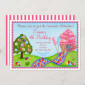 Oh甘いキャンデーの土地の誕生日のカップケーキの招待状 招待状 (正面/裏面)