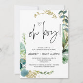 Oh男の子かわいい赤ちゃんシャワーパーティーグリーンユーカリInv 招待状 (正面)