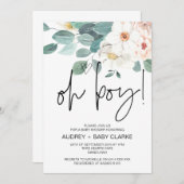 Oh男の子かわいい赤ちゃんシャワーパーティー赤面フローラ 招待状 (正面/裏面)