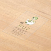 Oh男の子の恐竜かわいい男の赤ちゃん アクリル招待状 (レイダウン)