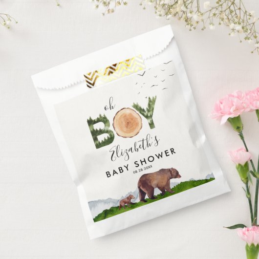 Oh男の子の水の色ウッドランド熊ベビーシャワー フェイバーバッグ (封をした状態)