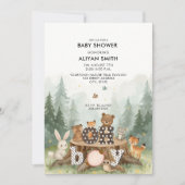 Oh男の子の水色ウッドランド動物の赤ちゃんシャワー 招待状 (正面)