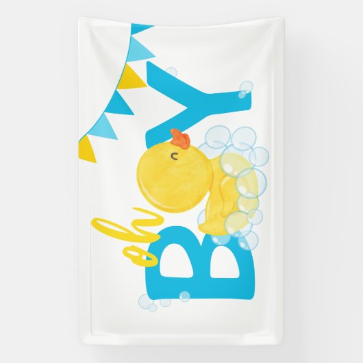 Oh男の子の水色ゴムアヒル赤ちゃんシャワー 横断幕 (縦)