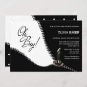 Oh男の子の白黒とシルバージッパー赤ちゃんシャワー 招待状 (正面/裏面)