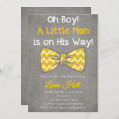 Oh男の子の黄色の灰色の弓タイ赤ちゃんシャワー招待 招待状 (正面/裏面)