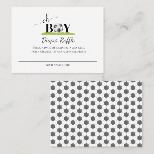 Oh男の子サッカー男の子シャワーオムツラッフル エンクロージャーカード (正面/裏面)