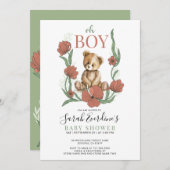 Oh男の子テディベア水の色ベビーシャワー 招待状 (正面/裏面)