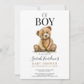 Oh男の子テディベア水の色ベビーシャワー 招待状 (正面)