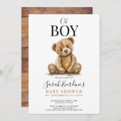 Oh男の子テディベア水の色ベビーシャワー 招待状 (正面/裏面)