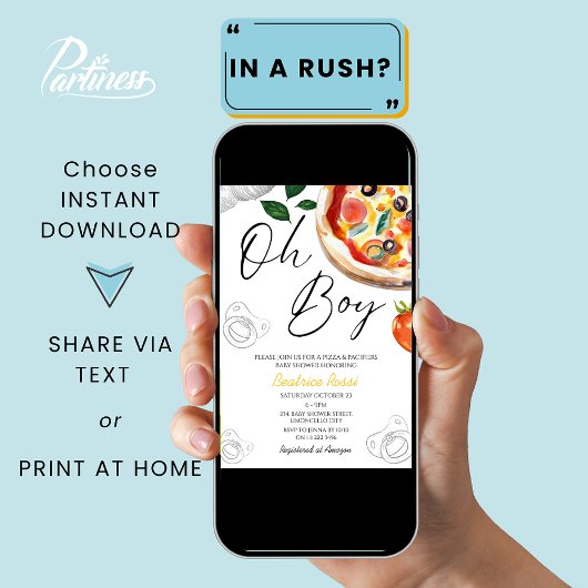 Oh男の子ピザパシファイアイタリアンベビーシャワー 招待状