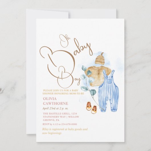 Oh男の赤ちゃんパーティー |ベビーシャワーパーティー 招待状 (正面)