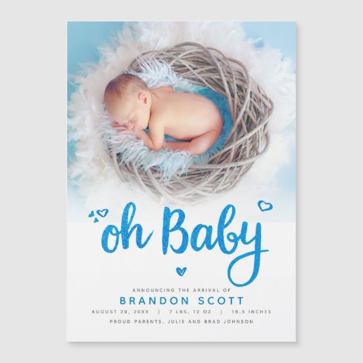 Oh男の赤ちゃん誕生発表写真磁気カード (正面)