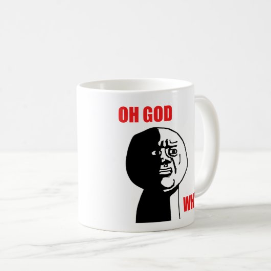 Oh神なぜ人の激怒の顔のミーム コーヒーマグカップ (正面右)