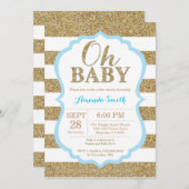 Oh空色および金ゴールドのベビーシャワーの招待状 招待状 (正面/裏面)