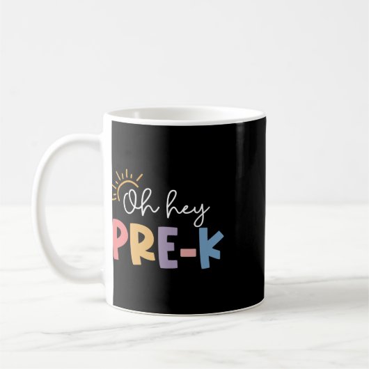 Oh こんにちは Pre K 先生 生徒 幼稚園 入学式 コーヒーマグカップ (左)