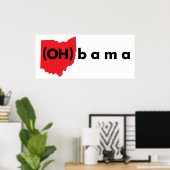 (OH)バマ – 赤と黒 ポスター (ホームオフィス)