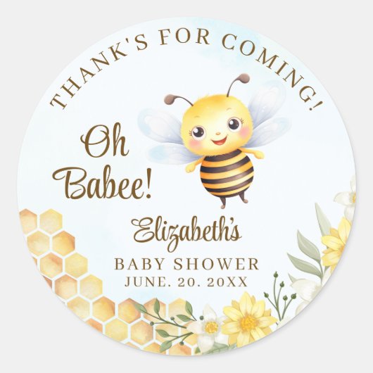 Oh Babee, Baby shower with Cute Wild bee ラウンドシール (正面)