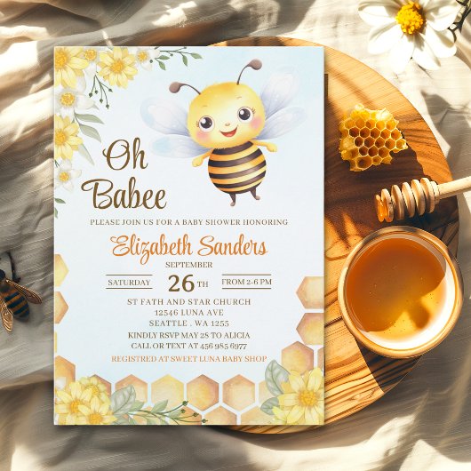 Oh Babee, Baby shower with Cute Wild bee 招待状