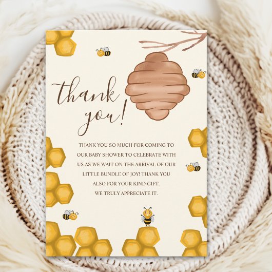 Oh Babee Bee Themed Neutral Baby Shower サンキューカード