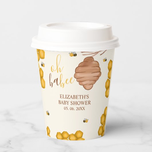 Oh Babee Bee Themed Neutral Baby Shower  紙コップ (正面)
