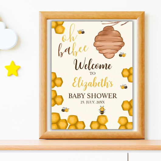 Oh Babee, Cute Watercolor Bee Baby shower ポスター