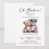 Oh Babies 双子 水彩テディベア ベビーシャワー 招待状 (正面/裏面)