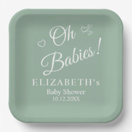 Oh Babies Sage Green ツイン ベビーシャワー ペーパープレート