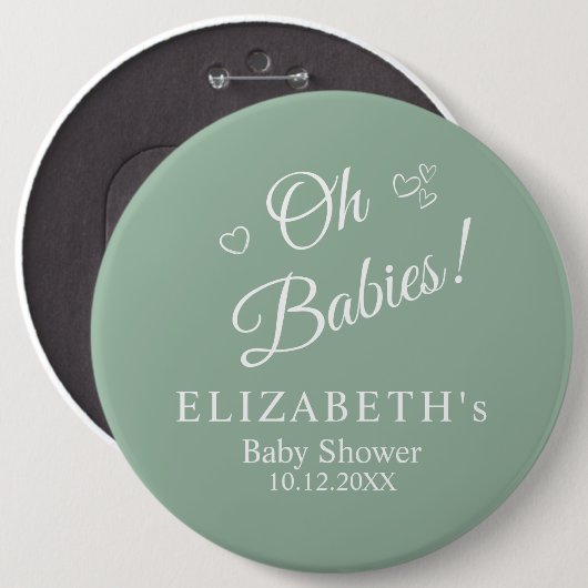 Oh Babies Sage Green Twin Baby Shower Button 缶バッジ (正面&裏面)