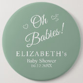 Oh Babies Sage Green Twin Baby Shower Button 缶バッジ (正面)