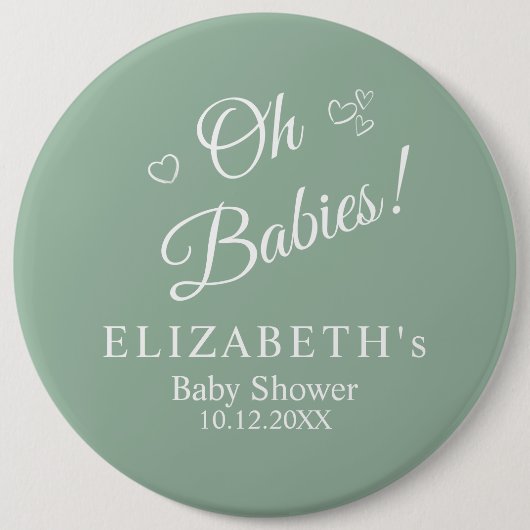 Oh Babies Sage Green Twin Baby Shower Button 缶バッジ (正面)
