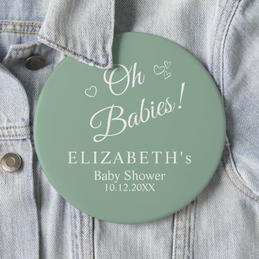 Oh Babies Sage Green Twin Baby Shower Button 缶バッジ (インサイチュ)