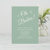 Oh Babies Sage Green Twin Baby Shower Invitation 招待状 (スタンド正面)