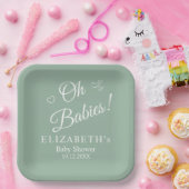 Oh Babies Sage Green Twin Baby Shower Paper Plates ペーパープレート (パーティー)