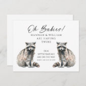 Oh Babies Twins On The Way Cute Raccoons 招待状 (正面/裏面)