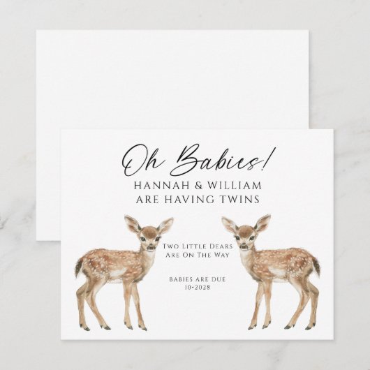 Oh Babies Twins On The Way Cute Twin Deer Fawns 招待状 (正面/裏面)