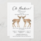 Oh Babies Twins Watercolor Deers Baby Shower 招待状 (正面/裏面)