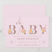 Oh Baby ほっぺのようなピンクとオレンジのバラのベイビーシャワー 招待状 (正面/裏面)