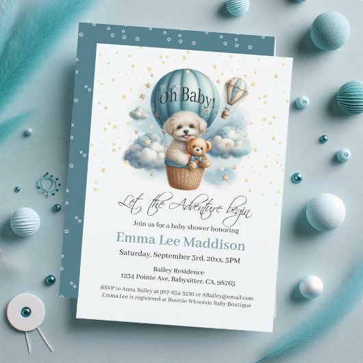Oh Baby アドベンチャーが始まる 子犬のホットエアバルーン 招待状