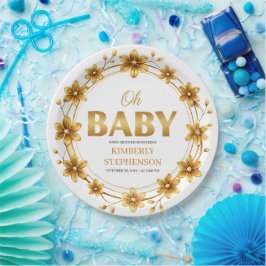 Oh Baby ウォーターカラー ローズゴールド ベビーシャワー ペーパープレート