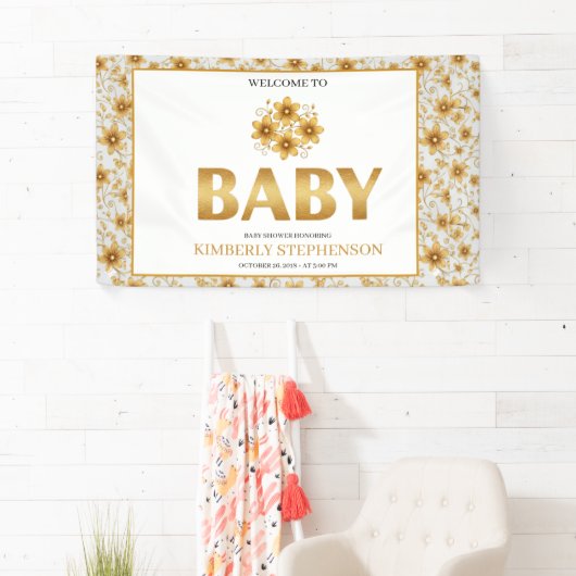 Oh Baby ウォーターカラー ローズゴールド ベビーシャワー 横断幕 (インサイチュ)