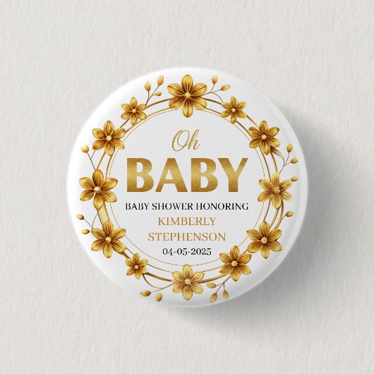 Oh Baby ウォーターカラー ローズゴールド ベビーシャワー 缶バッジ (正面)