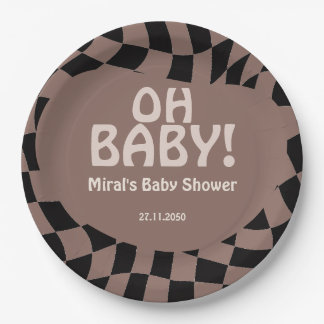 Oh Baby グルービー モカブラウン ベビーシャワー ペーパープレート